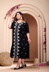 Plus Size Black Aari Embroidered Dress