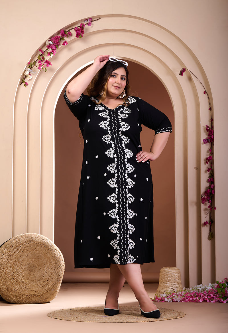 Plus Size Black Aari Embroidered Dress