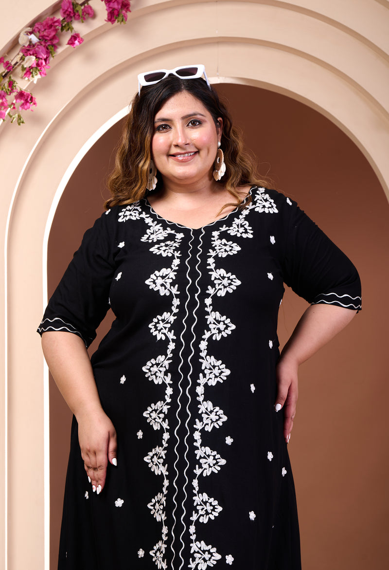 Plus Size Black Aari Embroidered Dress