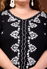 Plus Size Black Aari Embroidered Dress