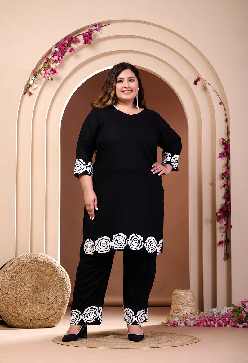 Plus Size Black Aari Embroidered Co-ord Set