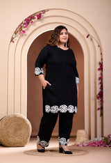 Plus Size Black Aari Embroidered Co-ord Set