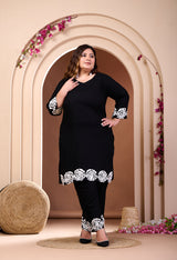 Plus Size Black Aari Embroidered Co-ord Set