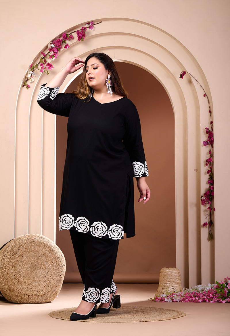 Plus Size Black Aari Embroidered Co-ord Set