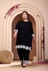 Plus Size Black Aari Embroidered Co-ord Set