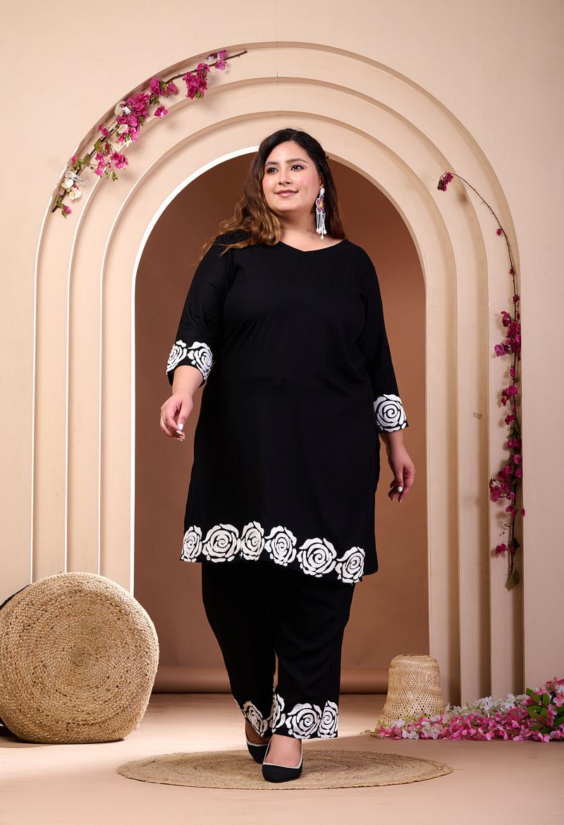 Plus Size Black Aari Embroidered Co-ord Set