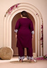 Plus Size Wine Aari Embroidered Co-ord Set