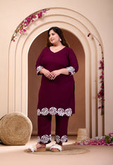 Plus Size Wine Aari Embroidered Co-ord Set