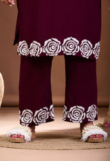 Plus Size Wine Aari Embroidered Co-ord Set