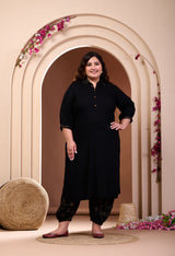 Plus Size Black Rayon Kurta Set with Harem Pants