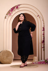 Plus Size Black Rayon Kurta Set with Harem Pants