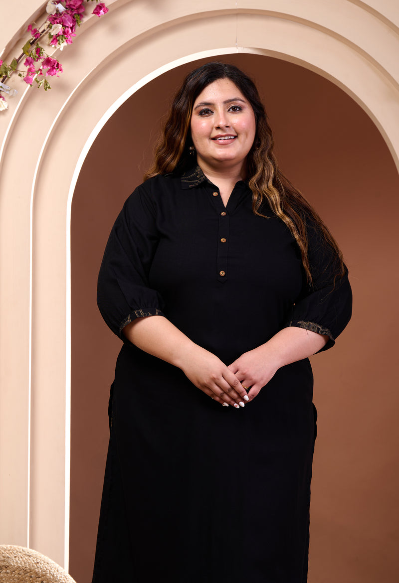 Plus Size Black Rayon Kurta Set with Harem Pants