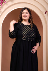 Plus Size Black Ethnic Patch Dress