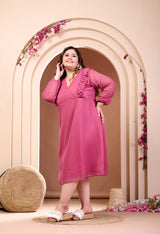 Plus Size Pink Frill Georgette Midi Dress