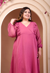 Plus Size Pink Frill Georgette Midi Dress