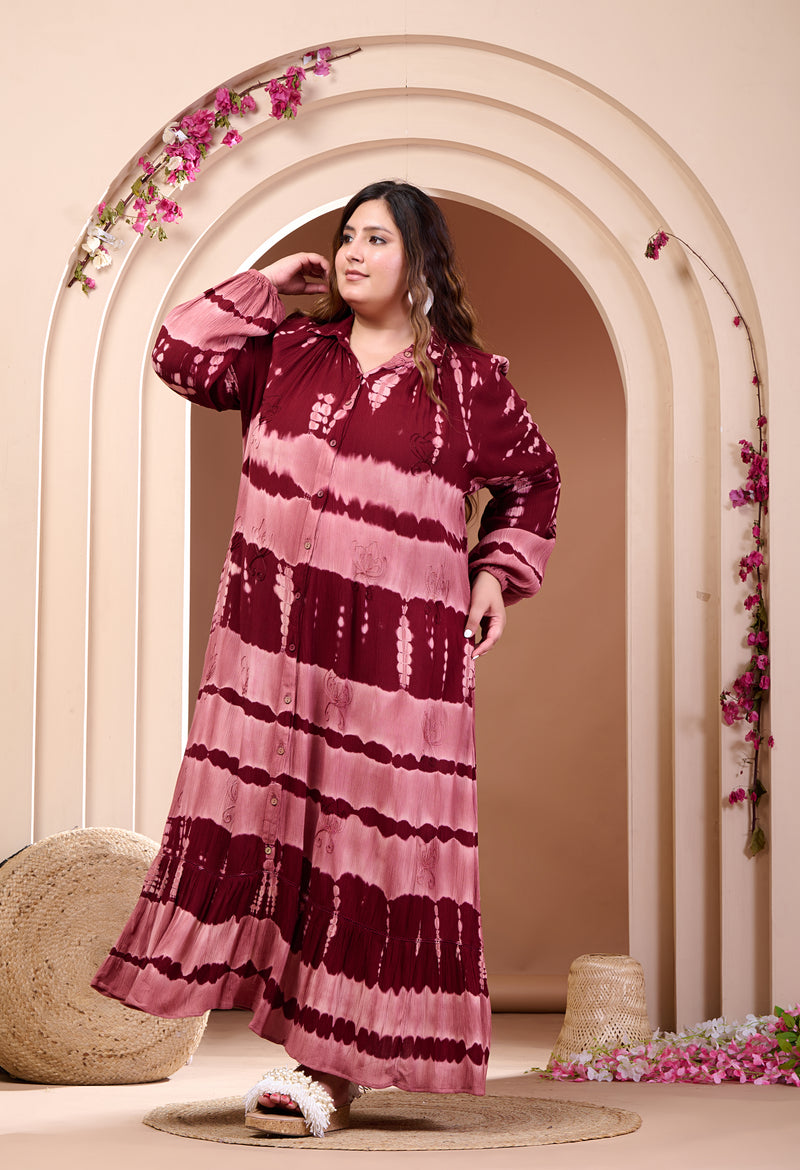 Plus Size Maroon Tye Dye Washed Dress