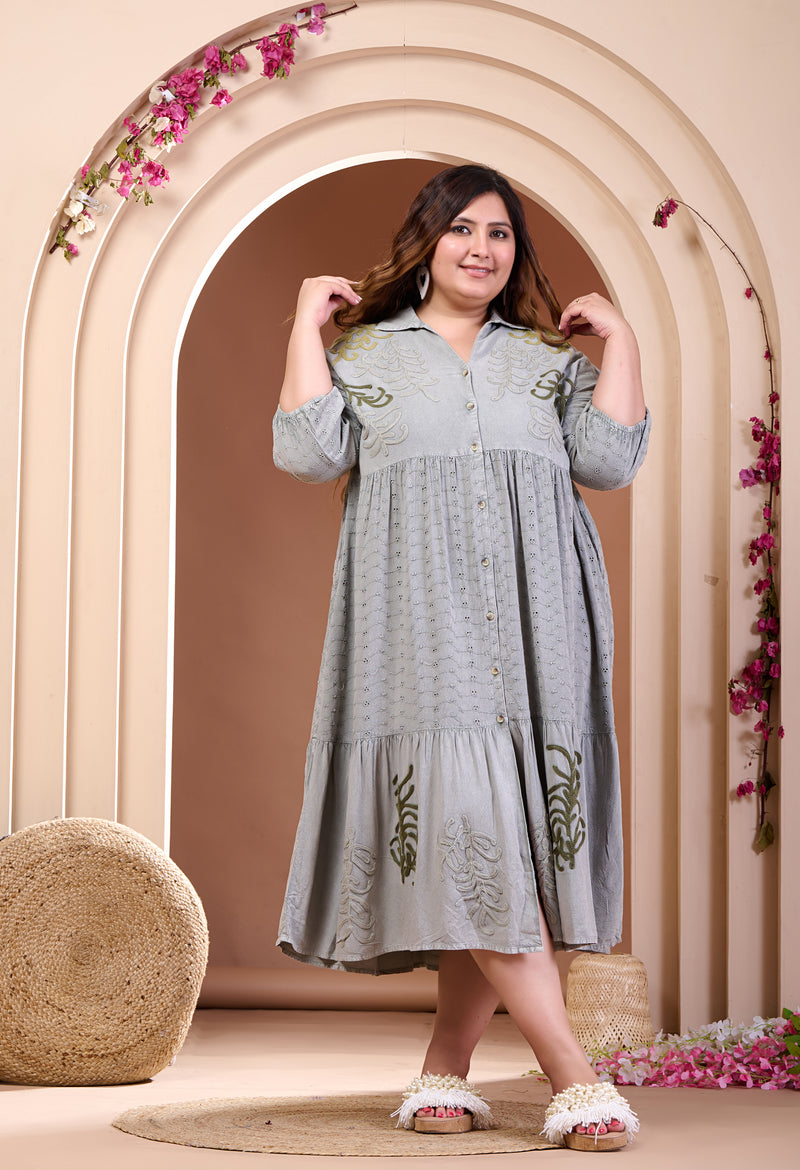 Plus Size Grey Embroidered Dress Plus Size Grey Embroidered Dress