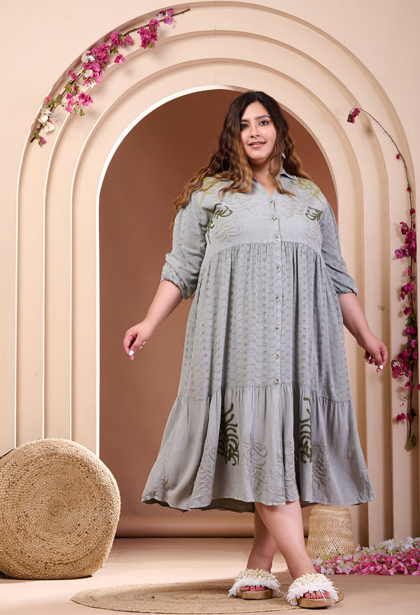 Plus Size Grey Embroidered Dress