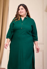 Plus Size Bottle Green Rayon Kurta Set with Harem Pants