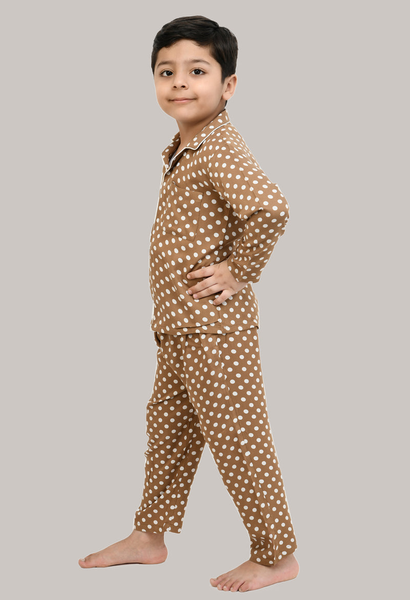 Boys Brown Polka Dot Rayon Night Suit