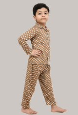 Boys Brown Polka Dot Rayon Night Suit