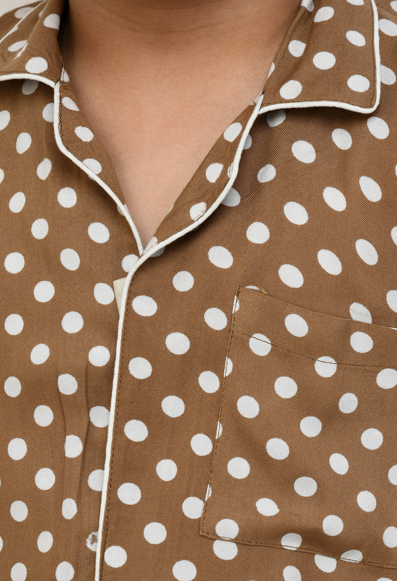 Boys Brown Polka Dot Rayon Night Suit