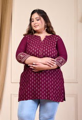 Plus Size Wine Gold Printed Rayon Kurta