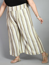 Plus Size Striped White & Brown Culottes
