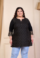 Plus Size Black Gold Printed Rayon Kurta