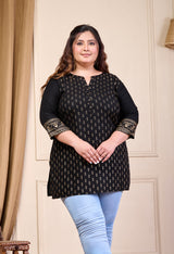 Plus Size Black Gold Printed Rayon Kurta