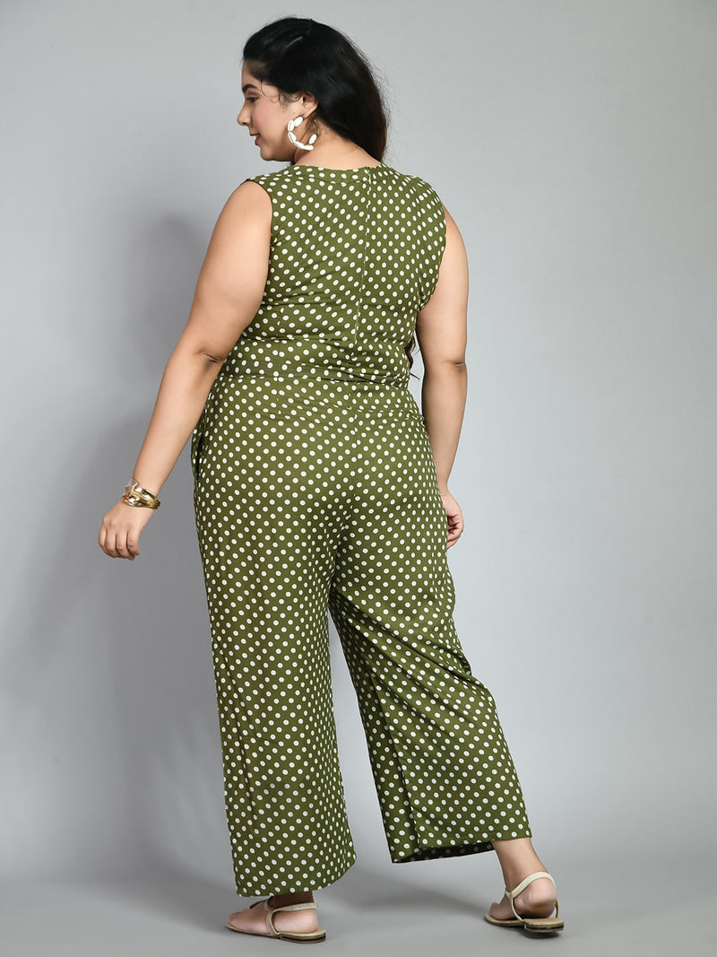 Plus Size Polka Dot Green Jumpsuit