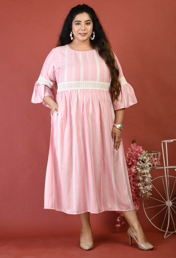Plus Size Pink Striped Lace Dress