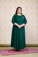 Plus Size Bottle Green Embellished Anarkali with Dupatta