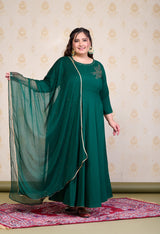 Plus Size Bottle Green Embellished Anarkali with Dupatta