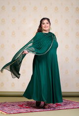 Plus Size Bottle Green Embellished Anarkali with Dupatta