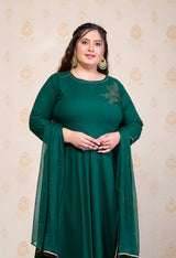 Plus Size Bottle Green Embellished Anarkali with Dupatta