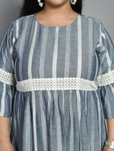 Plus Size Grey Striped Lace Dress