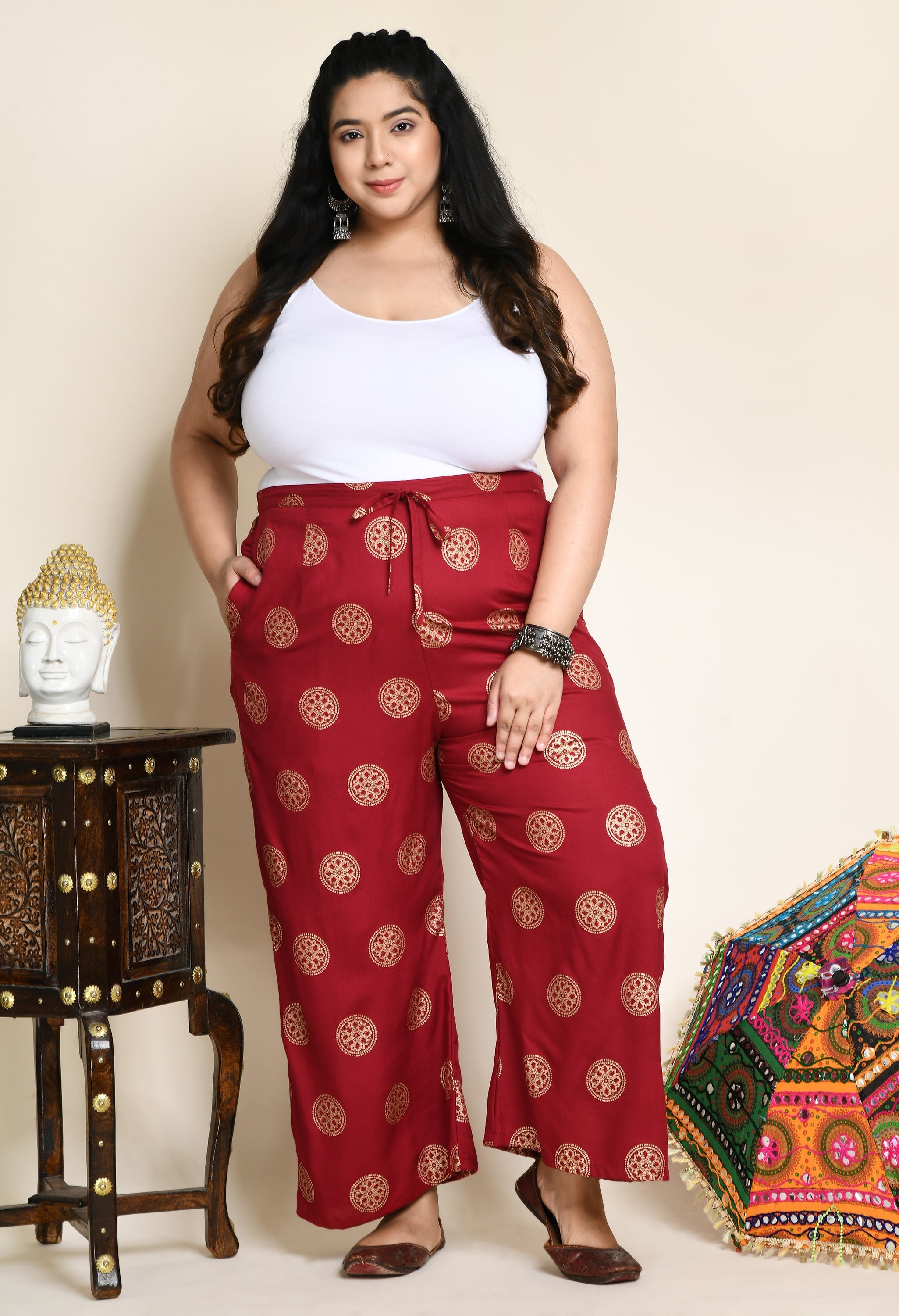 Plus Size Plus Size Maroon Rangoli Palazzo – DESINOOR.COM