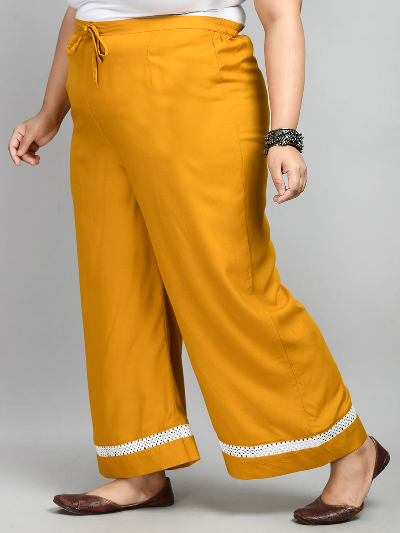 Ethnic Girls Free Size Mustard Rayon Palazzo Pant with Floral Embroidery |  Ethnic Girls
