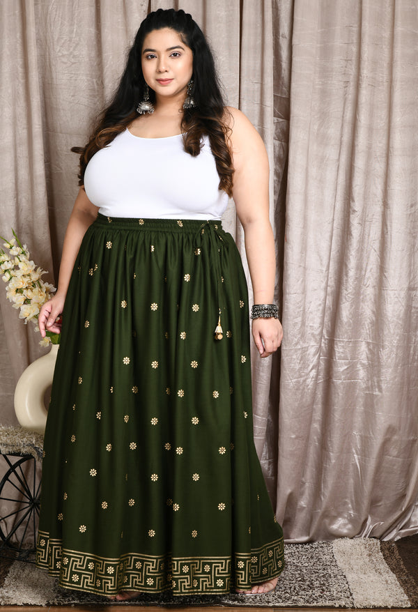 Plus Size Mehndi Gold Printed Skirt