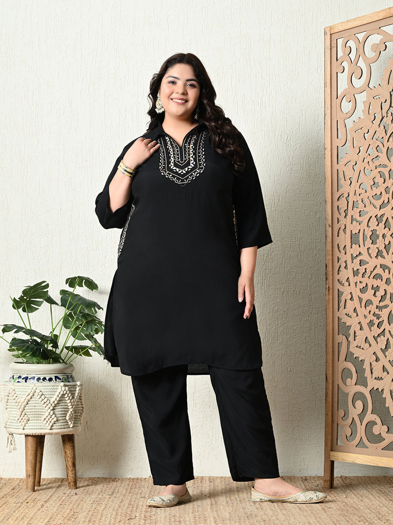 Plus Size Black Mirror Embellished Co-ord Set