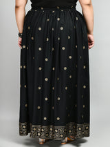 Plus Size Black Gold Printed Skirt