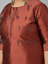 Plus Size Mystical Rust Embellished Zorba Kurta Set with Dupatta