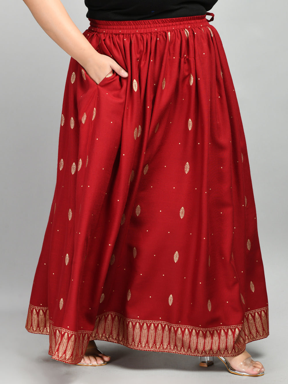 Plus Size Radiant Maroon Plus Size Gold Skirt DESINOOR.COM