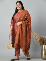 Plus Size Mystical Rust Embellished Zorba Kurta Set with Dupatta