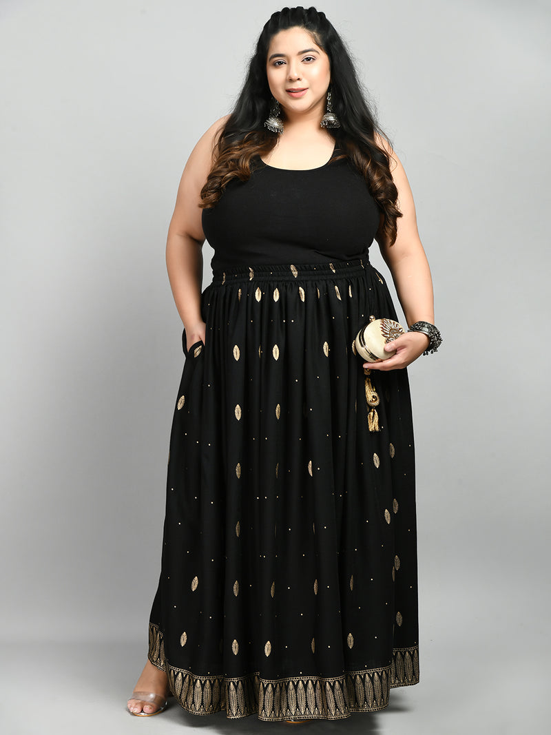 Ziya Black Plus Size Gold Skirt