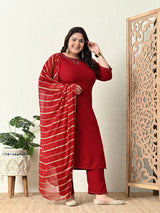 Plus Size Maroon Siroski Kurta Set with Dupatta