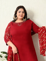 Plus Size Maroon Siroski Kurta Set with Dupatta