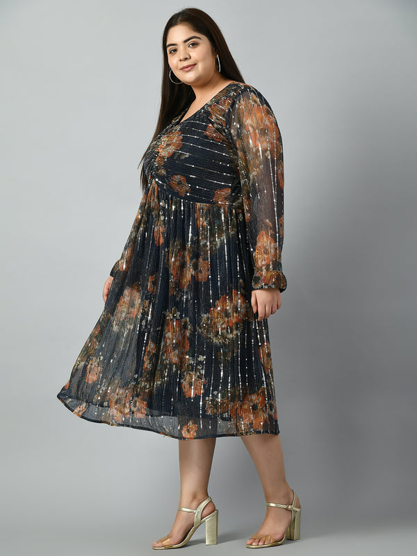 Plus Size Navy Sequin Party Dress