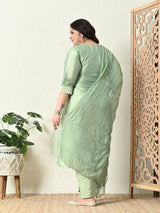 Plus Size Mystical Pista Green Embellished Zorba Kurta Set with Dupatta